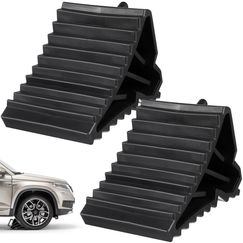 2Pcs Heavy Duty Wheel Chocks With Antislip Base And Handle For Car, Truck, Rv And Trailer 9094768016725