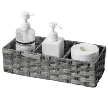 Wicker Storage Basket with Divider Handwoven Rustic Bathroom Organizer Grey Small Set of 3
