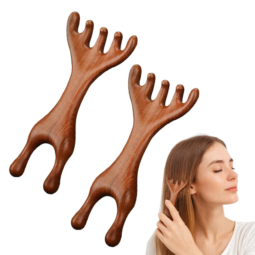Golden Sandalwood Scalp Massager with Five Finger Bionic Design and Gua Sha for Head and Jaw