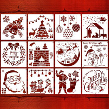 12PCS Christmas Stencils for Windows Snow Spray Stencil Reusable Plastic Painting Stencil Snowflake DIY Card
