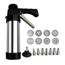 Stainless Steel Cookie Press and Pastry Syringe for Baking with 13 Discs and 8 Decorating Nozzles