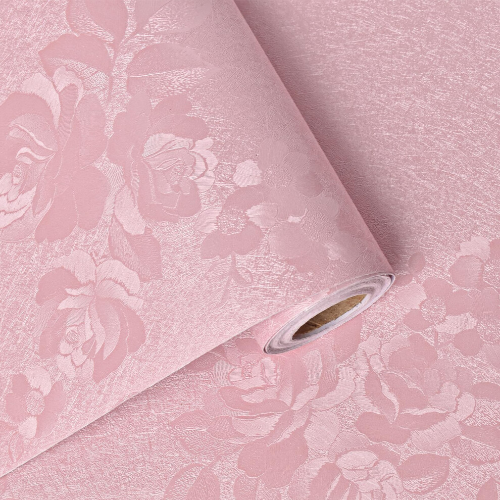 Pink Floral Peel And Stick Wallpaper Silk Embossed Waterproof Vinyl For Bedroom Nursery 17.7'X118' 9199774790956