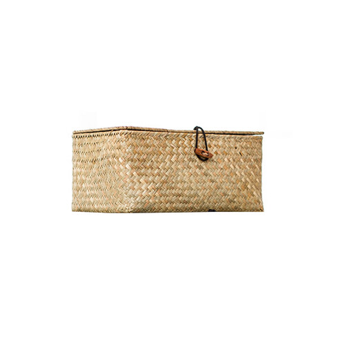 Eco-Friendly Seagrass Baskets, Handwoven Storage Bins for Multipurpose Home Organizer, Natural Rectangular Wicker Baskets with Lid for Kitchen,