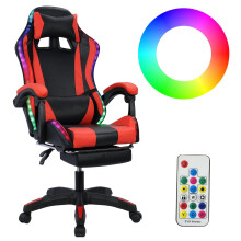 Ergonomic Gaming Chair with Bluetooth Speakers, RGB LED Lights, Massage Lumbar, Footrest, Black Red