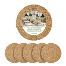 Round Woven Placemats Set of 6, 13 Inch Handmade Water Hyacinth Rattan Charger Plates, HeatResistant Dining Table Decor