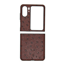 Echt lederen hoesje voor Oppo Find N2Flip, lederen beschermhoes met struisvogelprint en professionele service voor opvouwbare telefoons.