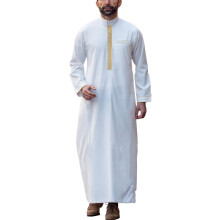Muslim Men's Long Sleeve Embroidered StandUp Collar Arabic Loose Robe LooseFit Edition 2025 White Size S Fashion