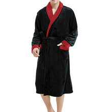 Mens Plush Dressing Gowns TwoTone LongSleeve Bathrobe With Shawl Collar XL Red Thermal Winter Loungewear