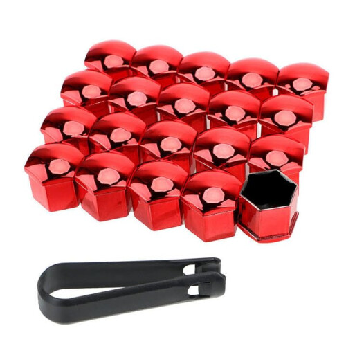 Wheel Nut Cap for CLClass 20072014, Hexagonal Lug Nut Covers, 17mm, Red, 20 Pieces, With Removal Tool