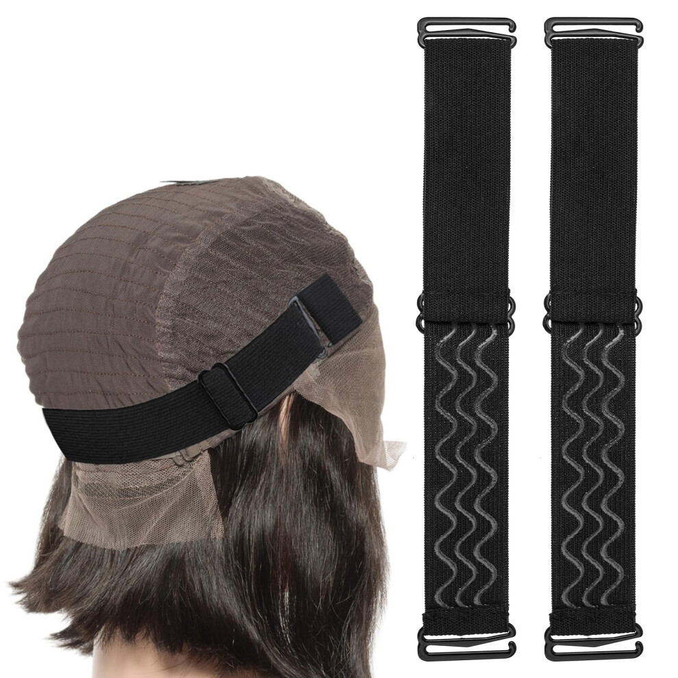 Unisex Black 2Pcs Adjustable Wig Band With Nonslip Silicone Grip Elastic Strap For Glueless Lace Front Wigs