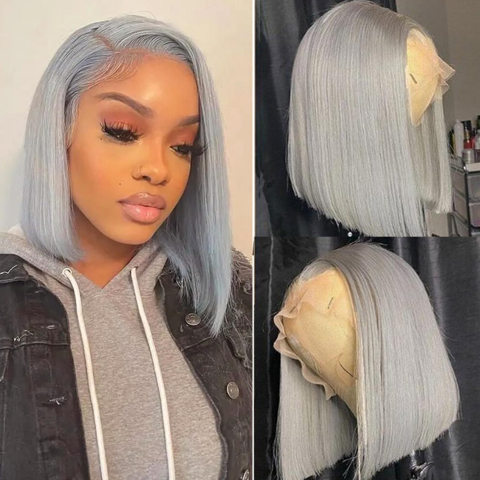 Bob Wig Human Hair Lace Front 8 Inch Pre Plucked Glueless Brazilian Virgin Short Bob 180% Density