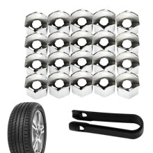 17mm Silver Wheel Nut Covers Set 20pcs Car Tire Bolt Protection with Quick Removal Tool