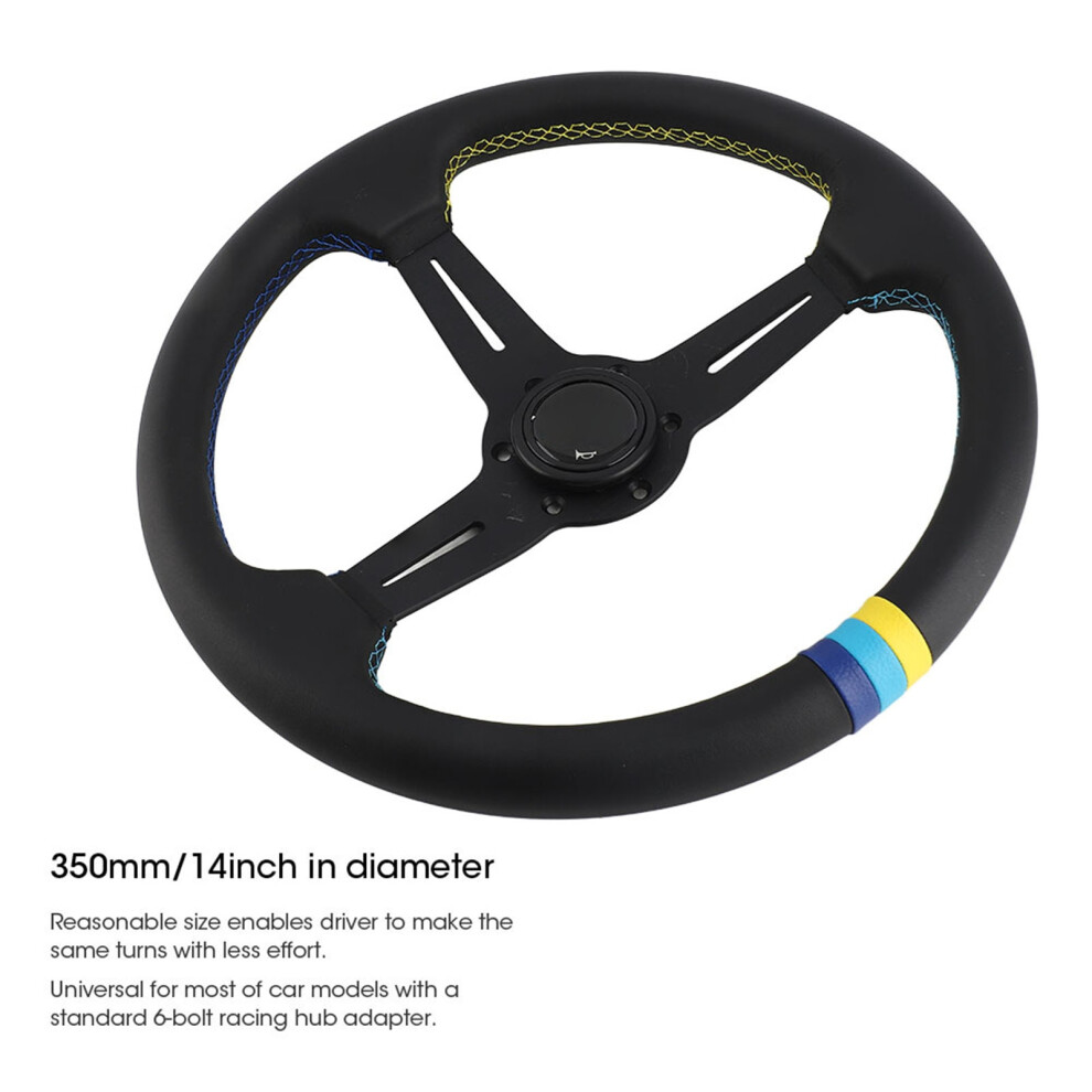 14 Inch Leather Racing Steering Wheel 6 Bolts Half Dish With Horn 350Mm Black 9461379806319
