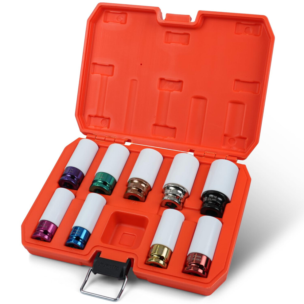9Piece Impact Lug Nut Socket Set 1/2 Inch Drive Thin Wall Color Sleeve Crmo Steel For Alloy Wheels 9187378007419