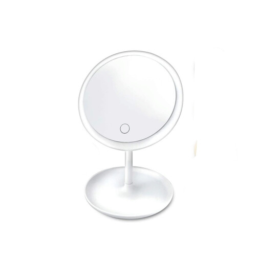 Makeup Mirror LED Lighted USB Powered Desktop Vanity Mirror With Storage Rotating 360 Degree Dimmable