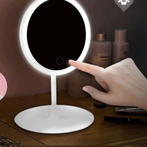 Makeup Mirror LED Lighted USB Powered Desktop Vanity Mirror With Storage Rotating 360 Degree Dimmable 2
