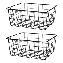 2X Hollow Iron Wired Basket, Storage Baskets Metal Basket Without Interlining Bathroom Kitchen Organizer Black
