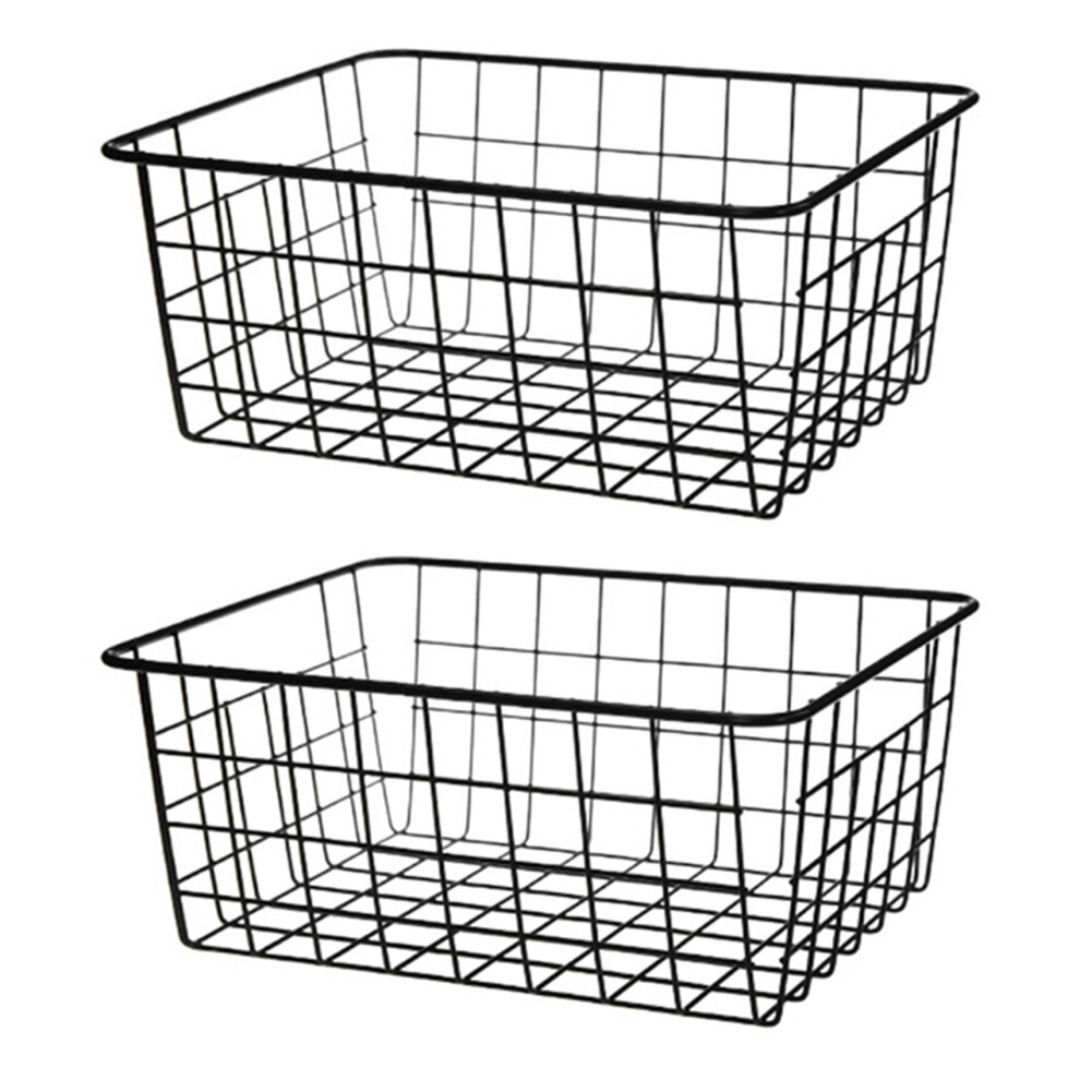 2X Hollow Iron Wired Basket, Storage Baskets Metal Basket Without Interlining Bathroom Kitchen Organizer Black