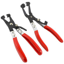2 Piece Hose Clamp Pliers Set with Swivel Jaw and Ratchet Lock for Automotive Fuel and Coolant