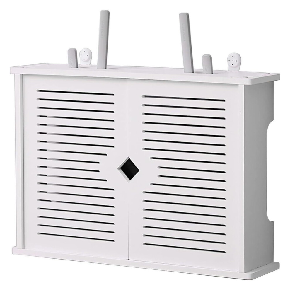Wall Mounted Wifi Router Storage Box With Hidden Cable Management And Ventilated Organizer Shelf, White 9094768020784