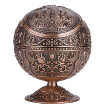 Globe Unique Ashtrays For Smokers, High Quality Materials Metal Ashtray with Flip Cover, Vintage Portable Smoking Accessory with Stamped Design, Durab