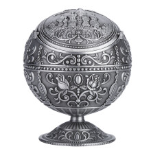 Cendrier Ă pression en mĂ©tal avec couvercle, cendrier vintage coupe-vent Ă motif estampĂ© Ă la main pour intĂ©rieur et extĂ©rieur, plateau Ă