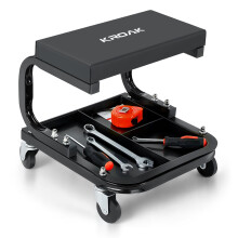 Rolling Mechanic Seat with Tool Tray, Padded Garage Creeper Stool, HeavyDuty Frame 260LBS Capacity