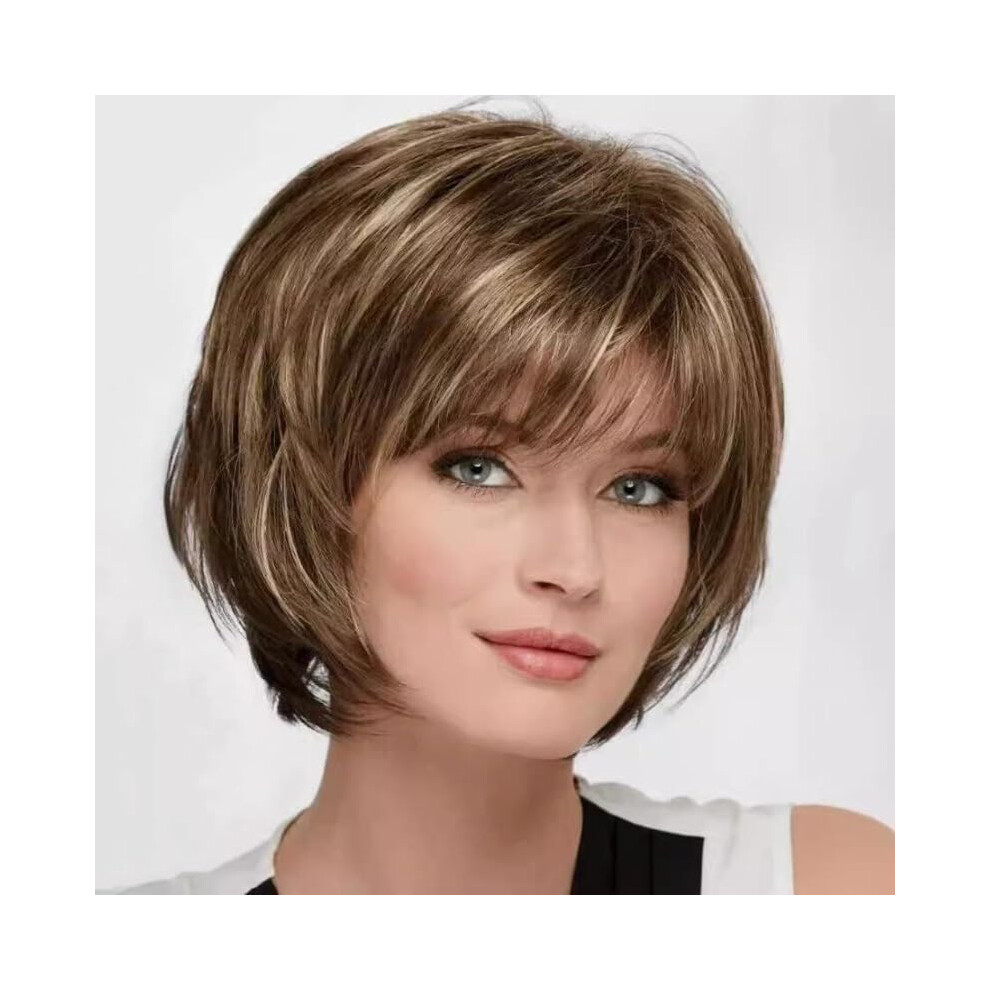 Highlight Blonde Pixie Cut Wig with Layers, 6 Inch HeatResistant Blend for Women