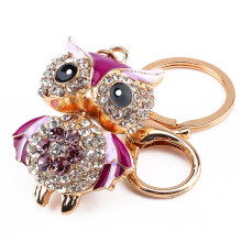 Kawaii Design Keychain For Girls, Crystal Bling Key Ring Charm With Cute Owl Pendant, Fashionable Accessories Hand Made Durable Metal Keychain For