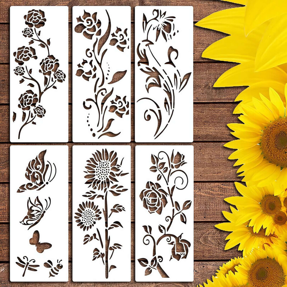 Garden Fence Large Flower Stencils 6Piece Set Reusable Floral Stencil For Wood And Walls, Jumbo Sunflower Yard Crafts 9199774799058
