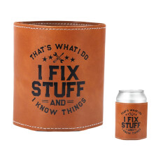 Engraved Leather Can Cooler Sleeve for Dad, Funny Beer Can Holder, Keeps Drinks Cold, 12oz Fit