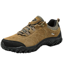 Wide Width Hiking Shoes For Couples Unisex Synthetic Suede Leather Anti Slip Sole Size 9 UK Khaki