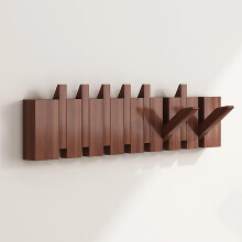 Wall Mounted Coat Rack with 6 Flip Down Wooden Hooks for Coats, Hats, Towels Walnut Finish