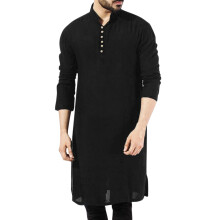 Thobe Men's Casual Solid Black StandUp Collar Long Sleeve Button Collar Jubba Style Loose Modern Fit XXL
