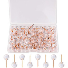 Plastic Round Head Map Tacks, Rose Gold Push Pins for Office Decor, Standard Size Clear Thumb Tacks for Cork Boards, 100 Count in Reusable Clear