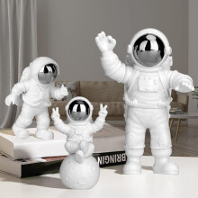 Space Theme Astronaut Cake Toppers, Unique Decoration for Home Office, Silver Astronaut Statue Set Resin Spaceman Sculpture