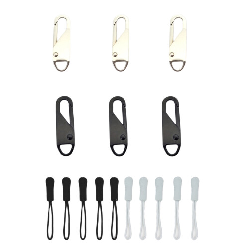 Detachable Zipper Pull, Durable Material For Everyday Use, Replacement Zipper Pull Tabs, Black Silver, 16 Pieces, Zinc Alloy Construction, Quick Fix