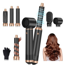 Hair Dryer Brush 5 in 1 Hot Air Brush with Ionic Curling Attachments for Salon Volume Bronze