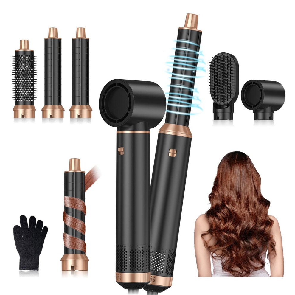 Hair Dryer Brush 5 in 1 Hot Air Brush with Ionic Curling Attachments for Salon Volume Bronze