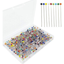 Colorful Straight Quilting Pins, Sewing Pins with Bright Glass Heads for Crafting and Dressmaking, Stainless Steel Construction for Durability, Comes