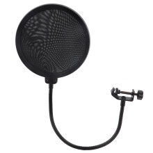 Filtro anti-pop em nylon microfibra para microfones de estúdio com suporte giratório de 360 e presilha ajustável. Design de dupla camada,