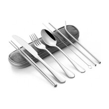 Ensemble de couverts de voyage en acier inoxydable, kit d'ustensiles portables et écologiques pour les repas en plein air, couverts réutilisables