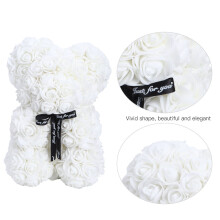 Cute Bear Shape Artificial Rose Flower with Bowknot Decor for Valentine 23x16cm