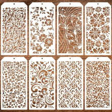 Stencils for Painting 8Pcs 24cm Floral Reusable Stencil Set for Wood Wall Fabric Rock Signs DIY Art Projects