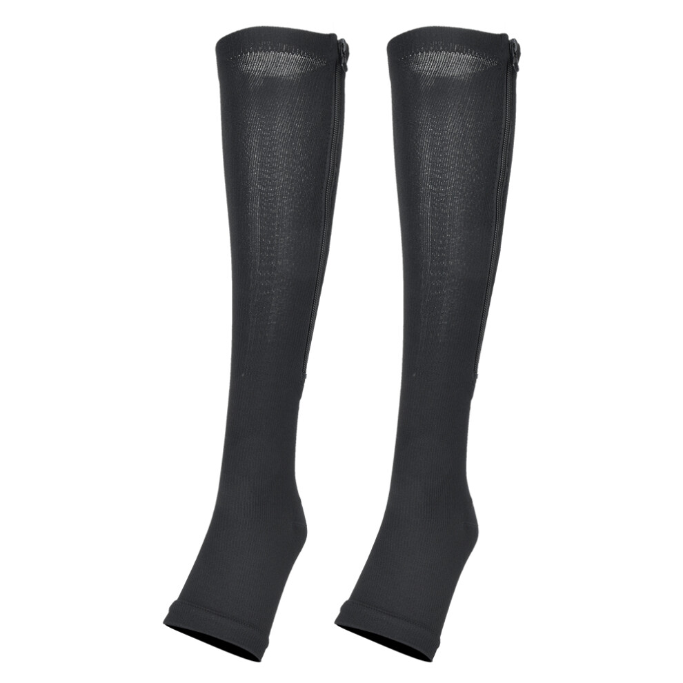 Zipper Mid-Calf Compression Socks Black L/XL Stretch Stockings