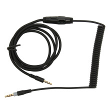 Cabo de substituição para fones de ouvido gamer, com fio trançado espiralado que não emaranha, com teclas de controle de volume, som estéreo