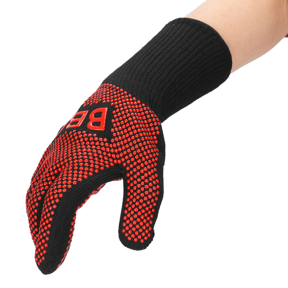 Red/Black Heat Resistant Fire Gloves 800C Flame Retardant, 33X16cm,