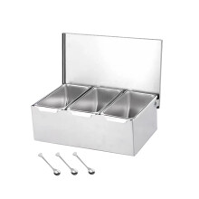 (Three Grids) Stainless Steel Seasoning Container With Lid Storage Box Set Kitchen