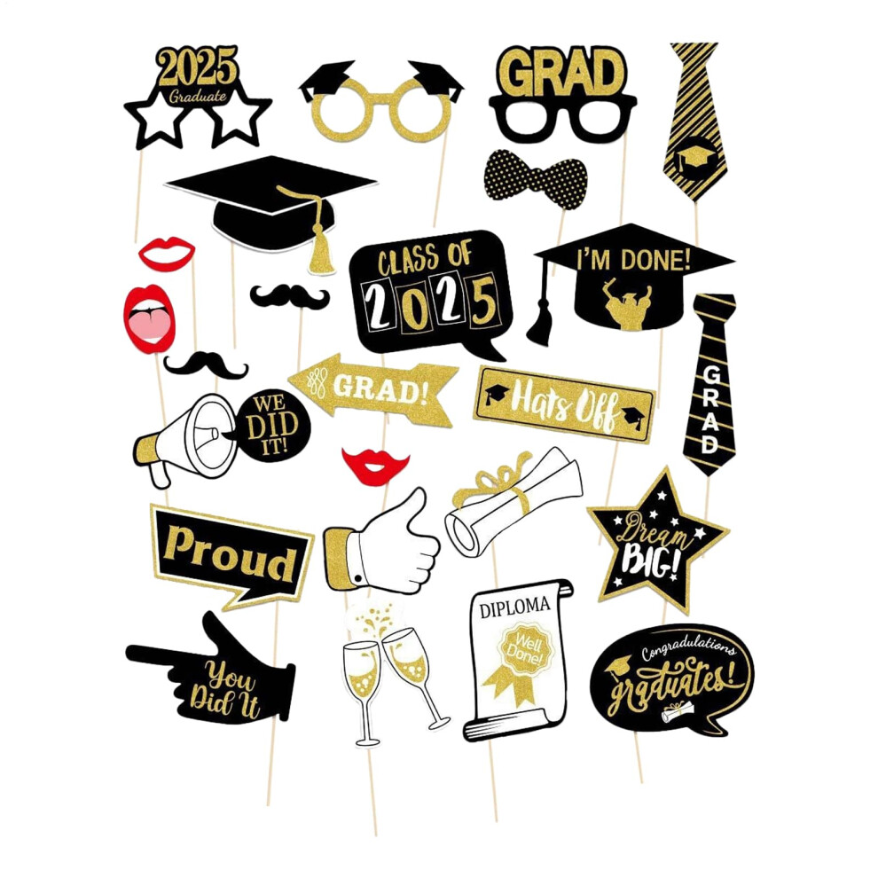 Graduation Photo Booth Props 25 Pcs, 2025 Graduation Decorations, Photo Booth Supplies For Proms, Props Set 9187378028025