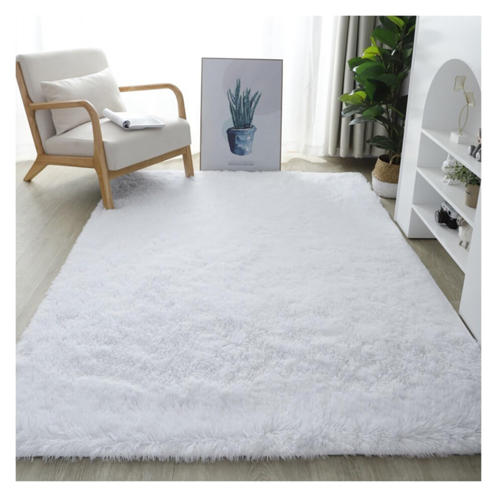 Fluffy Area Rug 100X160cm Soft Shaggy Rectangular Plush Rug For Living Room, Kids Bedroom, Nursery, Modern Decor White